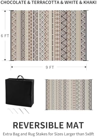 MontVoo Outdoor Rug Carpet Waterproof-Patio Rug Mat 6x9 Reversible RV Outdoor Camping Rugs Picnic Beach Mats Plastic Straw Outside Rugs for Balcony Porch Pool Deck Boho Patio Decor - Image 2