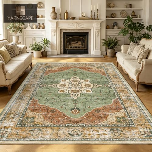 YARNSCAPE 9' x 12' Machine Washable Area Rug, Non-Slip Low-Pile Carpet - Image 2