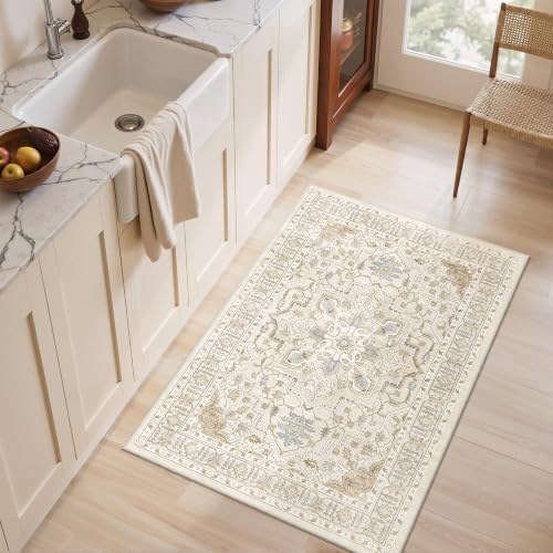befbee 2x3 Washable Rugs, Entryway Non Slip Stain Resistant Beige Rug - Image 3
