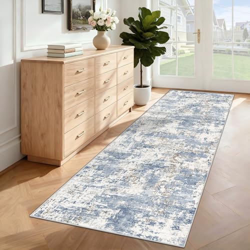XLUEZ 2x7 Runner Rug for Hallway, Washable Modern Abstract Runner Rugs Neutral Soft Non Slip Kids Rug Stain Resistant Indoor Runners for Hallways Entryway Bedroom Kitchen Laundry Room(Blue, 2'x7') - Image 5