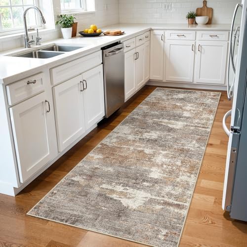 3x7 Runner Rug Washable Abstract: Non Slip Hallway Floor Mat Brown/Brick by Ksrau