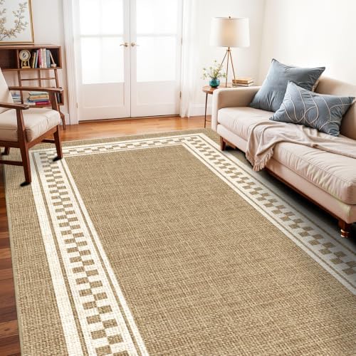 Faux Linen Washable Rug Smooth Breathable Mat 5x12 Warm Brown by WIEVEDENS