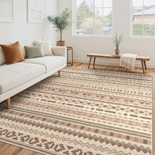 Tortania Area Rug Living Room Rugs - 5x7 Washable Large Soft Neutral Boho Moroccan Bohemian Farmhouse Rug Indoor Floor Carpet for Bedroom Under Dining Table Home Office Decor - Boho Brown by Tortania