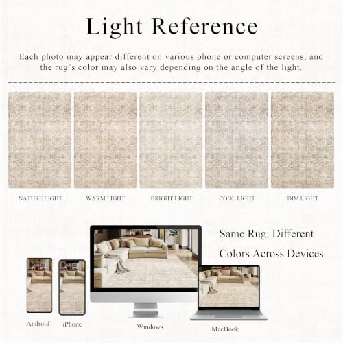 Schweek 12x15 Beige Washable Area Rug Vintage Large Rugs for Living Room - Image 6