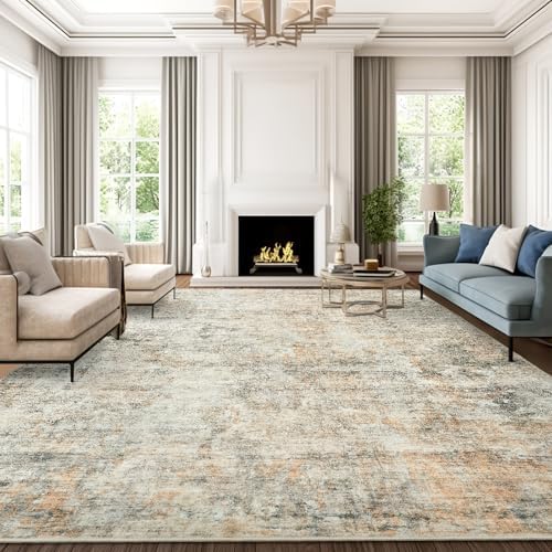 Soalmost Abstract Rug 8x10 Large Living Room Rugs Washable Orange/Brown - Image 2