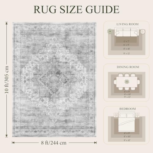 8x10 Washable Boho Area Rug, Grey Farmhouse for Living Room Carpet - Image 2