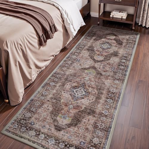 2x6 ft Bedroom Runner Rugs for Hallways Non Slip Hallway Runner Rugs Washable Kitchen Runners Rug Entryway Laundry Room Rug Dresser Runners Long Pink Brown by Engiw