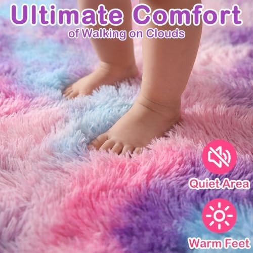 Rainbow Purple Rugs for Girls Bedroom 5x8 Ft,Fluffy Pastel Vibrant Cute Rug - Image 2