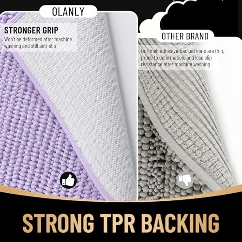 OLANLY Thick Chenille Bathroom Runner Rugs Mats 47x24, Lavender - Image 5