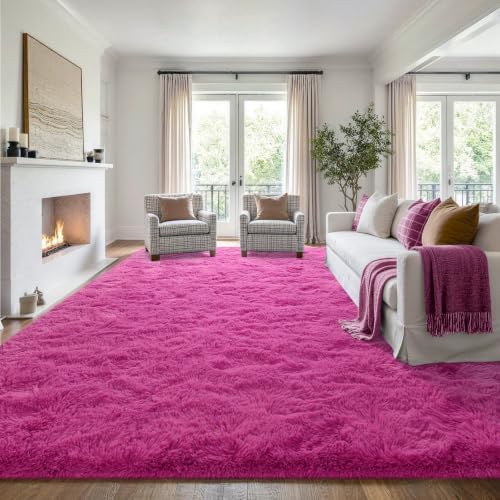 9x12 Extra Large Hot Pink Fluffy Soft Area Rug Non-Slip for Kids Bedroom - Image 3