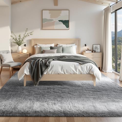 Area Rugs for Living Room 8x10 Feet, Soft Fluffy Shagg Plush Bedroom Rug Non-Slip,Large Carpet for Nursery Kids Dorm Home Decor Gradient Grey - Image 3