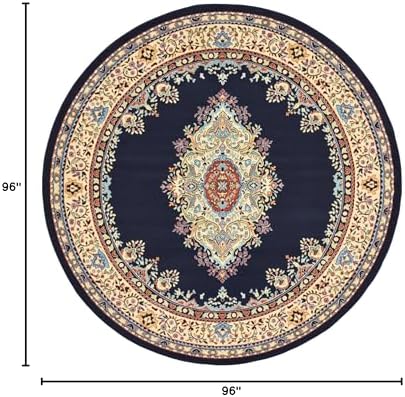 Unique Loom Reza Collection Traditional Persian Style Area Rug, 8' 0" x 8' 0", Navy Blue/Ivory - Image 3