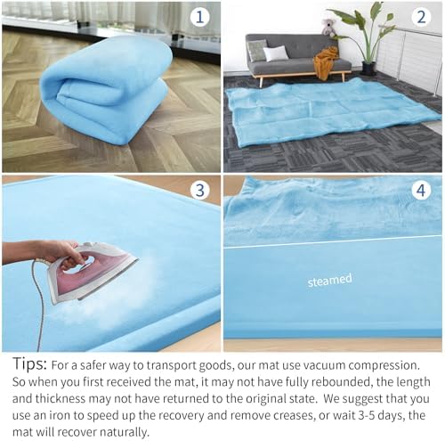 Baby Play Mat for Floor,1.3" Thick Memory foam Tummy Time Mat for Toddlers,Infants,kids,Water-Repellent Soft Nursery Rug,Extra Large Non Slip for Crawling&Yoga,Tatami Style for Living Room(Light Blue) - Image 6