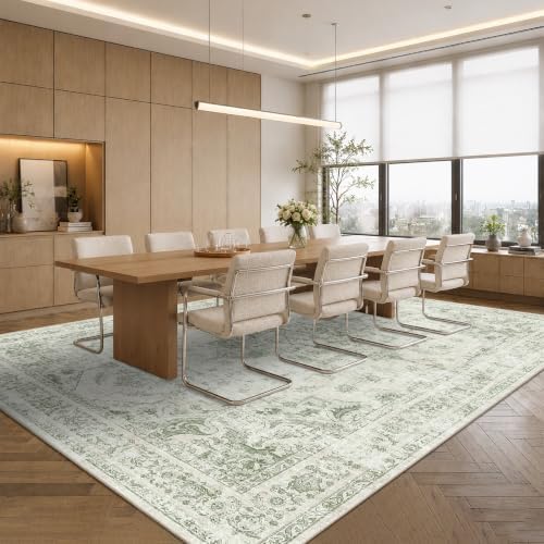 10x12 Washable Living Room Area Rug Soft Medallion Green Large Carpet - Image 4