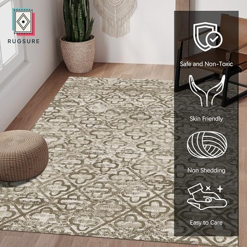 RUGSURE Washable Area Rugs, 9' x 12' - 1/6 Thick - Stain & Water Resistant Non-Slip - Perfect Resistant Rug for Living Room, Bedroom, Nursery, Pet & Child Friendly, Vibrant Colors Rugs, Brown - Image 2