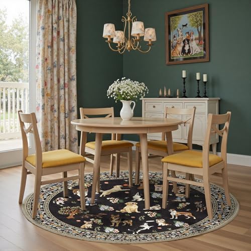 Black 4Ft Round Dogs Area Rug for Living Room Bedroom - Image 4