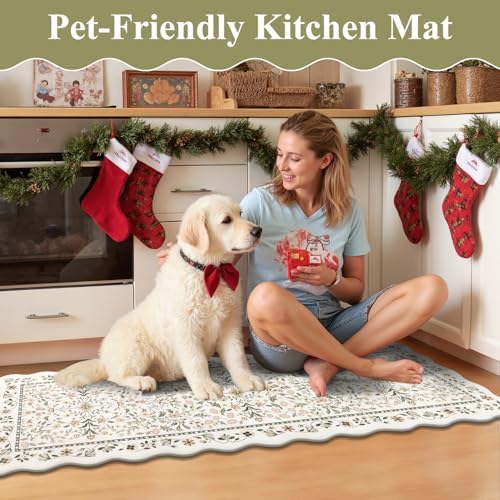 Yamaziot Boho Anti Fatigue Kitchen Rug Set of 3 Scalloped, Light Green - Image 6