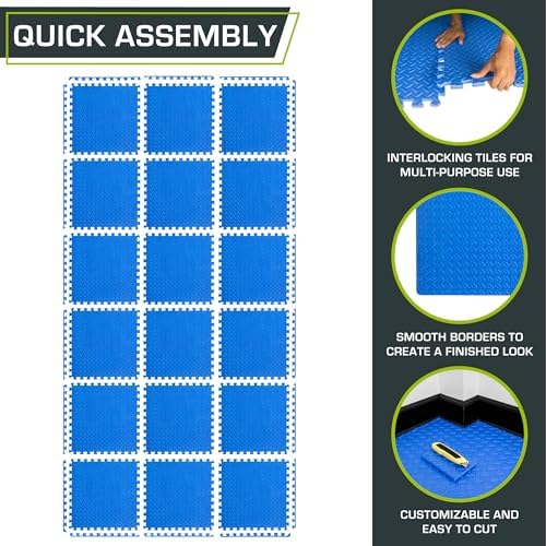 ProsourceFit Exercise Puzzle Mat 1/2-inch, EVA Interlocking Foam Floor Tiles for Home Gym, Workout Equipment, Kids Play Areas, Blue, 72 SQ FT - 18 Tiles - Image 5