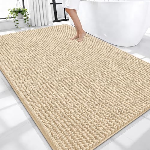 OLANLY Thick Chenille Large Bathroom Rugs 70x46, Absorbent Bath Mat, Beige by OLANLY