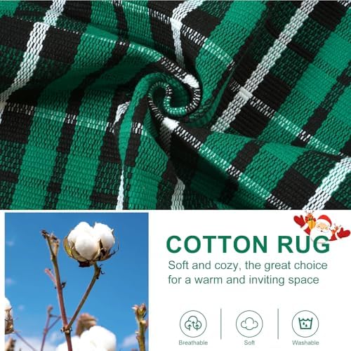 OJIA Christmas Front Door Mat Outdoor 24"x36" Green Plaid Rug Porch Decor - Image 6