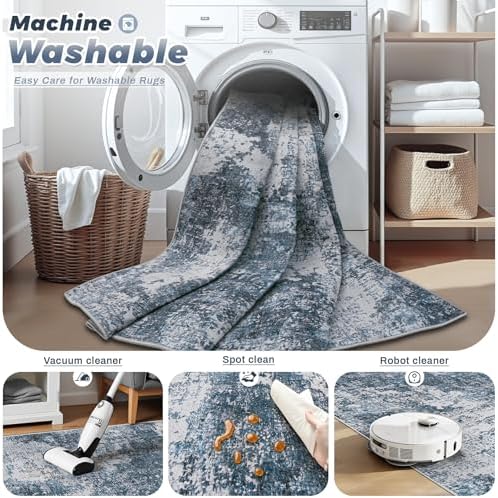 pmtsns Area Rugs 8x10 for Living Room: Washable Rug Modern Abstract Neutral Soft Non-Slip Low-Pile Indoor Large Carpet for Bedroom Dining Room Playroom Home Office (Blue Grey, 8'x10') - Image 3