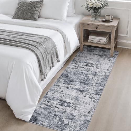 2x6 Washable Runner Rug：Modern Abstract Kitchen Soft Carpet Grey - Image 4