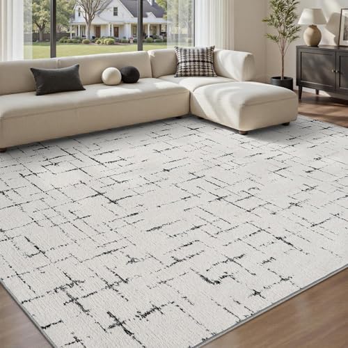 Engiw-Neutral 8x10 Area Rug for Living Room Rug-Carpet Bedroom Rugs Textured Tufted Jacquard Modern Washable Rug for Dining Room Nursery Non Slip-Black and White by Engiw