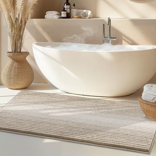 BSICPRO Large Bathroom Rugs Runner, 22x60 Striped Bath Mats, Light Taupe by BSICPRO