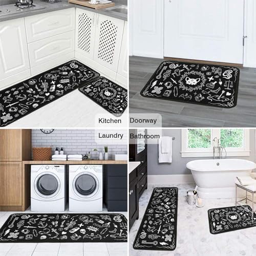 Gothic Rug Set of 2, 17x30+17x47inch, Kitchen Mat with Rubber Backing, Non-Slip, Washable, Black - Image 7