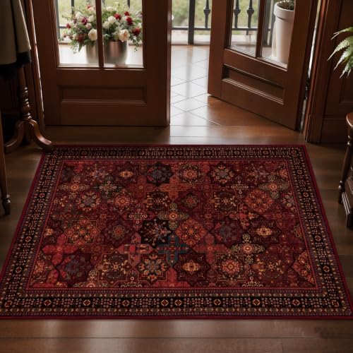 Tangsoo Red Small Area Rugs for Entryway,Oriental Non Slip 2x3 Washable Rug by Tangsoo