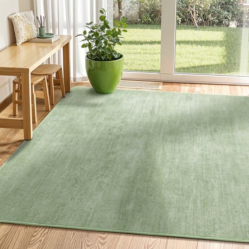 3x5 Washable Area Rug, Green Solid Area Rugs for Living Room & Bedroom - Image 3