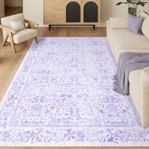 DUKINO 6x9 Area Rug, Vintage Floral Washable Rugs for Living Room, Purple by DUKINO