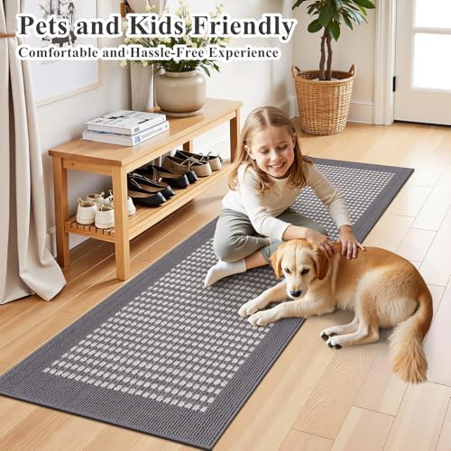 Ileading Laundry Room Runner Rug 2'x6' Non Slip Farmhouse Kitchen Floor Mats with Rubber Backing Machine Washable Grey Indoor Decor Carpet for Doormat Hallway Entryway Petmat Garage Balcony - Image 3