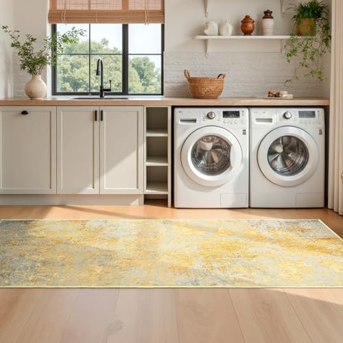 2x6 Rug Runners for Hallways Kitchen Runner Rug Non Slip Washable Long Runner Rugs with Rubber Backing Soft Abstract Carpet Runner for Hallways, Kitchen, Bathroom, Entryway (Orange, Silver & Gray) - Image 5