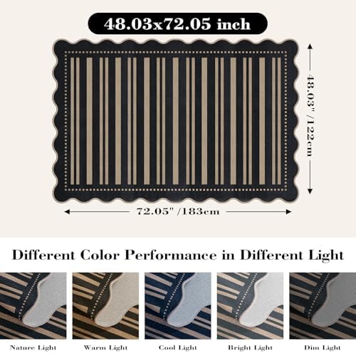 Striped Easy Jute 4x6 Outdoor Patio Rug, Washable Indoor Outdoor Black Kitchen Rugs Farmhouse Neutral Non Slip Area Rug for Living Room Backyard Bedroom - Image 2