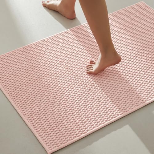 TYUU Bathroom Rugs Non Slip Washable, Super Absorbent Thin Bath Mat Quick Dry Low Pile Bathroom Rug, Pink 24"x36" by TYUU