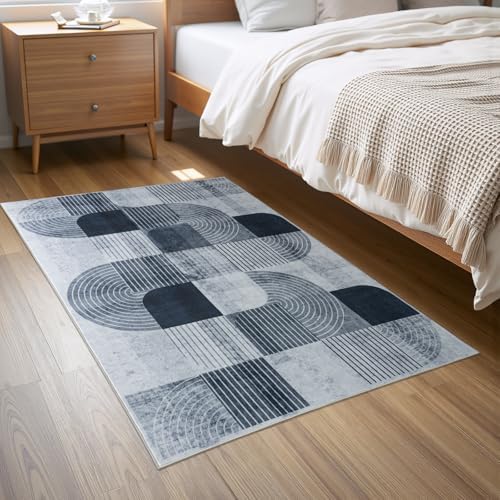 Washable Modern Geometric Entryway Rug, Small Throw Rug Grey 2x3 ft - Image 3