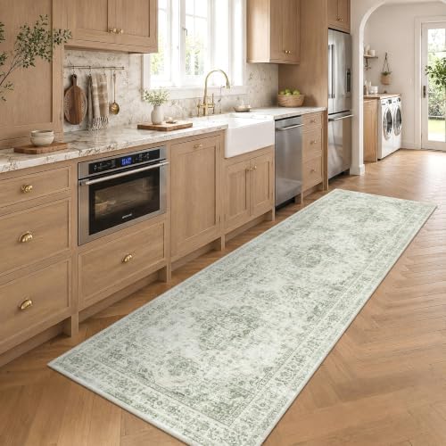 3x10 Washable Kitchen Runner Rug Soft Medallion Green Throw Carpet - Image 2