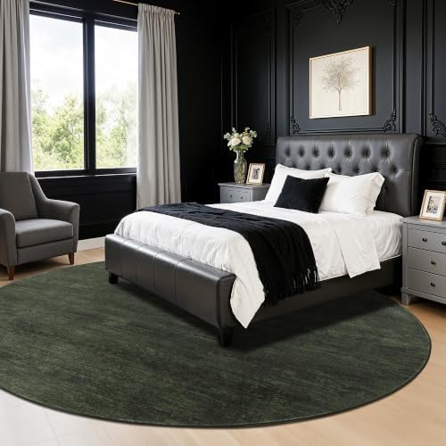 6 FT Washable Rug, Dark Green Solid Round Rugs for Living Room & Bedroom - Image 2