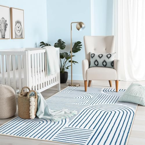 Lahome Abstract Washable Rugs, 4x6 Blue Rug for Bedroom Nursery Living Room by Lahome