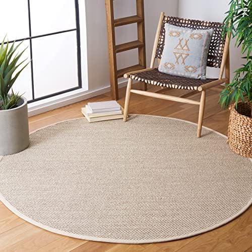 SAFAVIEH Natural Fiber Round Rug 9' Textured, Marble & Beige NF143C by Unknown