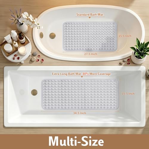 Yimobra Bathtub Mat Non Slip, 35"X16" Shower Mat with Strong Suction Cups & Drain Holes, Long Anti Slip Bath Tub Mat for Inside Shower, Machine Washable Fast Drying, Bathroom Essentials, Clear - Image 6