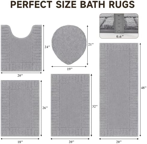 Pauwer Bathroom Rugs Set 5 Piece, Microfiber Bath Mat Set, Light Grey - Image 2