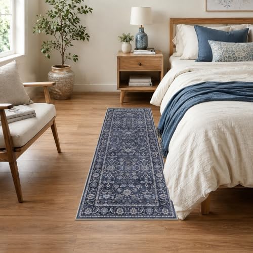 Washable 2x6 Kitchen Non-Slip Runner Rug Retro Denim Blue Floor Mat - Image 4
