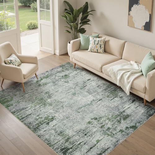 DMOYEST Area Rug Living Room Rugs - 5x7 Large Soft Indoor Neutral Modern Abstract Low Pile Washable Rug Carpet for Bedroom Dining Room Farmhouse Home Office - Green/Grey/Brown by DMOYEST