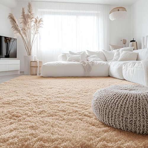 OLANLY 8x11 Machine Washable Large Area Rugs for Living Room, Bedroom, Soft Fluffy Shaggy Bedside Rug, Indoor Floor Carpet for Kids Girls and Boys, Dorms, Nursery, Home Decor Aesthetic, Beige by OLANLY