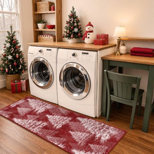Madane Christmas Runner Rug 2x6 for Kitchen, Washable Soft Hallway Rug Red - Image 4