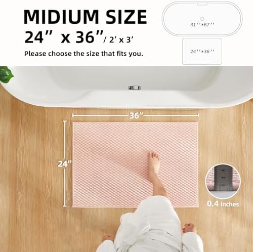 TYUU Bathroom Rugs Non Slip Washable, Super Absorbent Thin Bath Mat Quick Dry Low Pile Bathroom Rug, Pink 24"x36" - Image 2