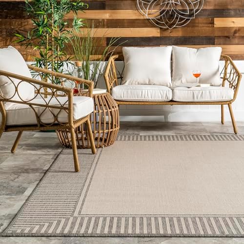 nuLOOM Asha Light Grey Bordered Indoor/Outdoor Area Rug, 4' x 6' - Image 6