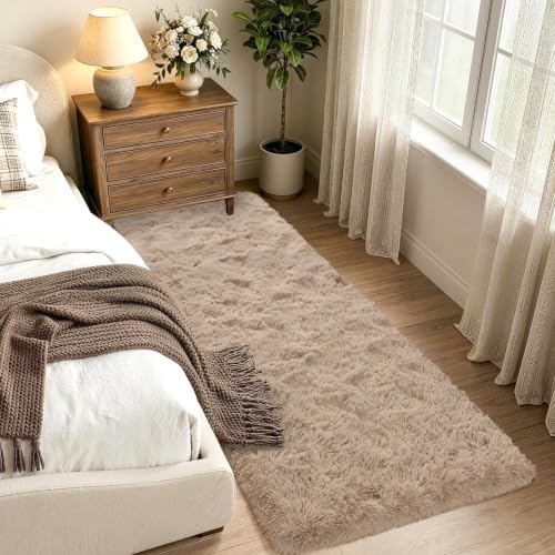 Noahas 2x6 Beige Fluffy Soft Runner Rug Non-Slip for Bedroom Dorm Hallway - Image 2